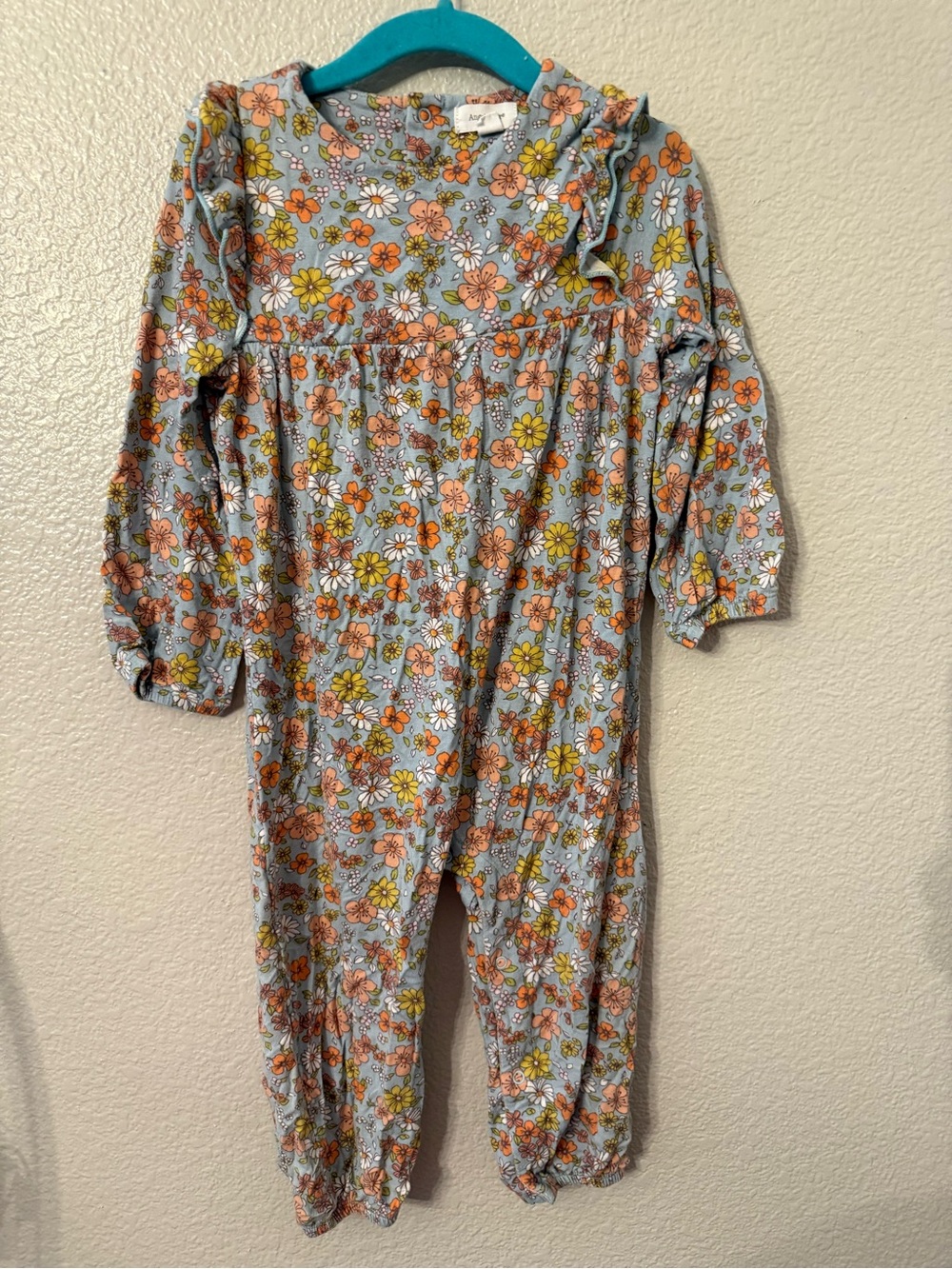 Angel Dear Blue Floral Long-Sleeve One-Piece Romper